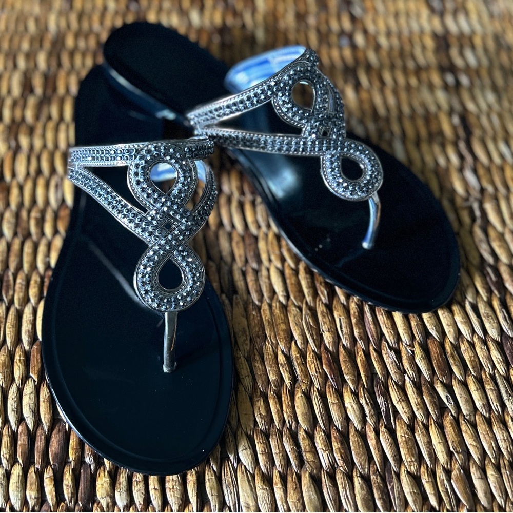 Elegant Black Sandals with Silver Accents